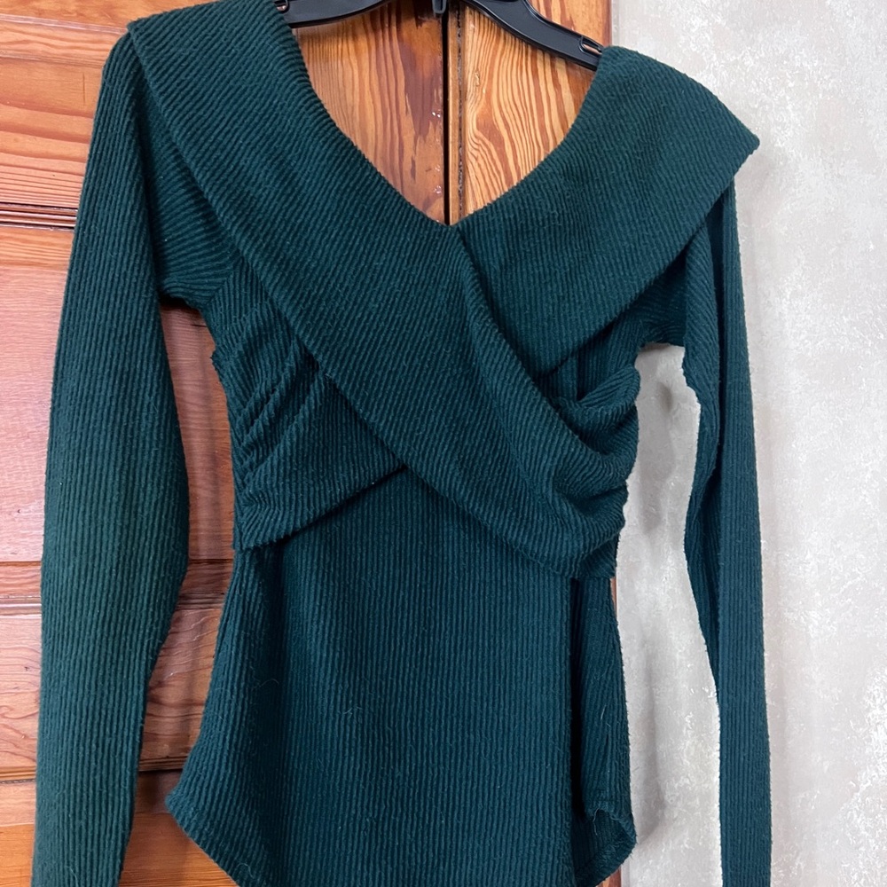 Free People Marley Deepest Spruce Off-Shoulder Long Sleeve Top Women Size M